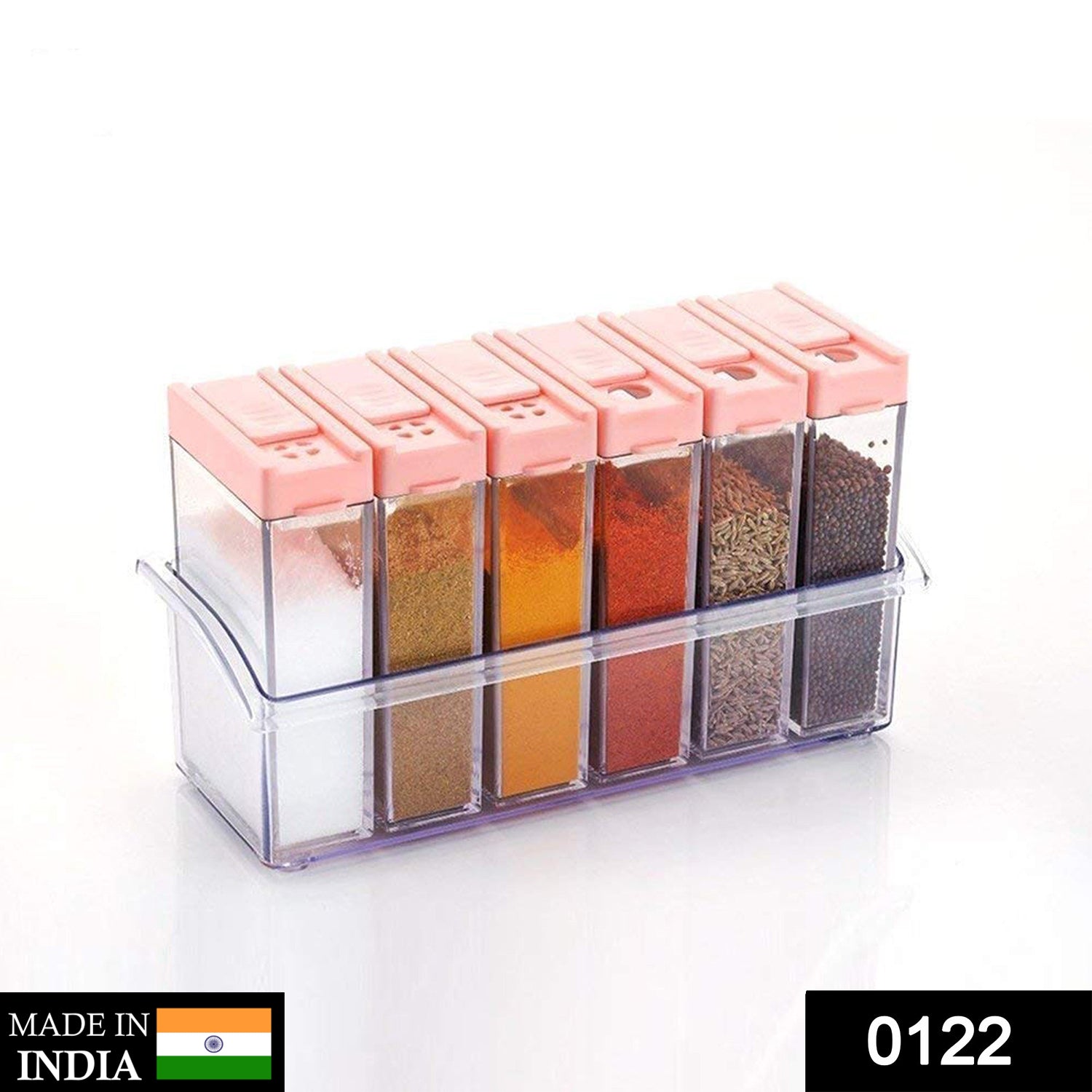 122 Plastic Spice Jars (6 pcs, 14x22x8cm, Multicolour) 