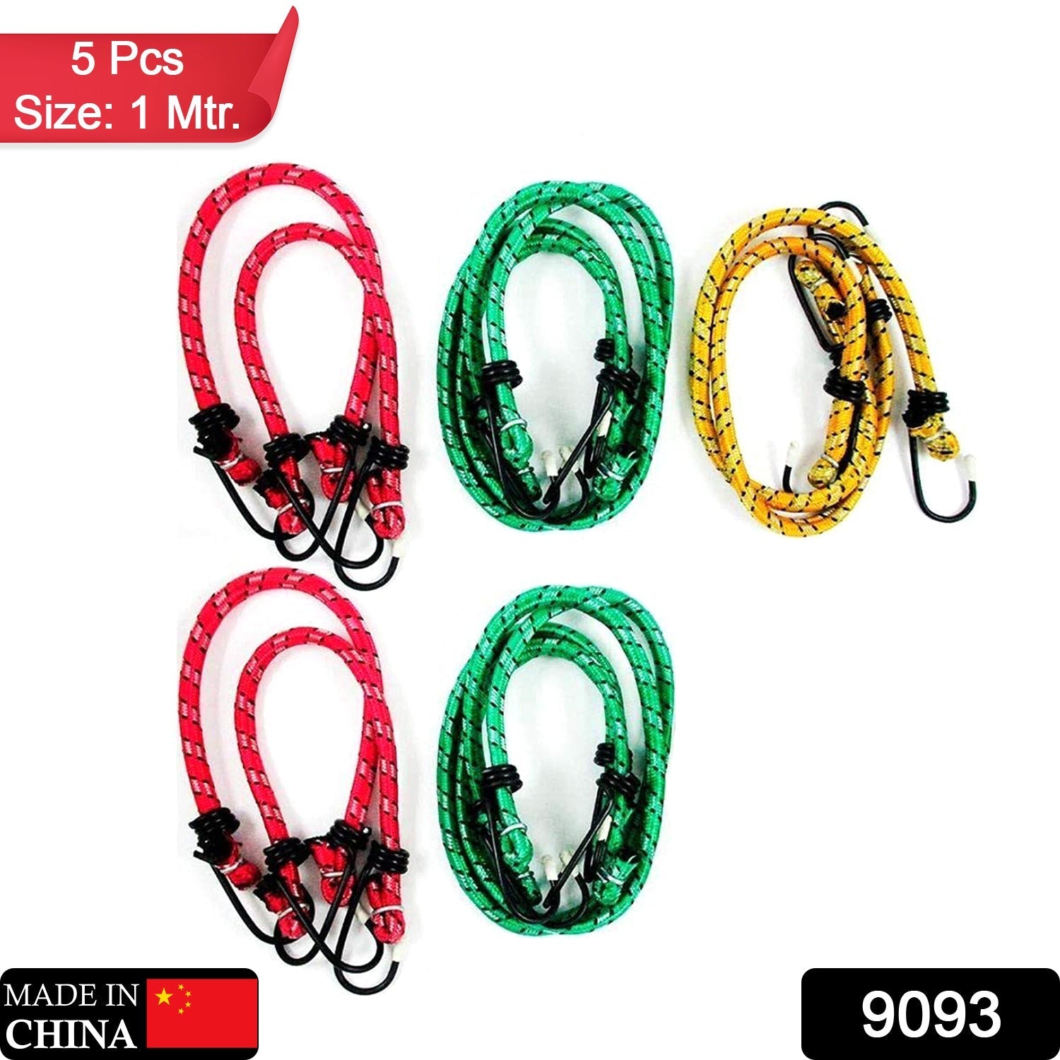 9093 High strength elastic bungee, knee cord cables, luggage tying rope with hooks. (set of 5pc with 1Meter length) 