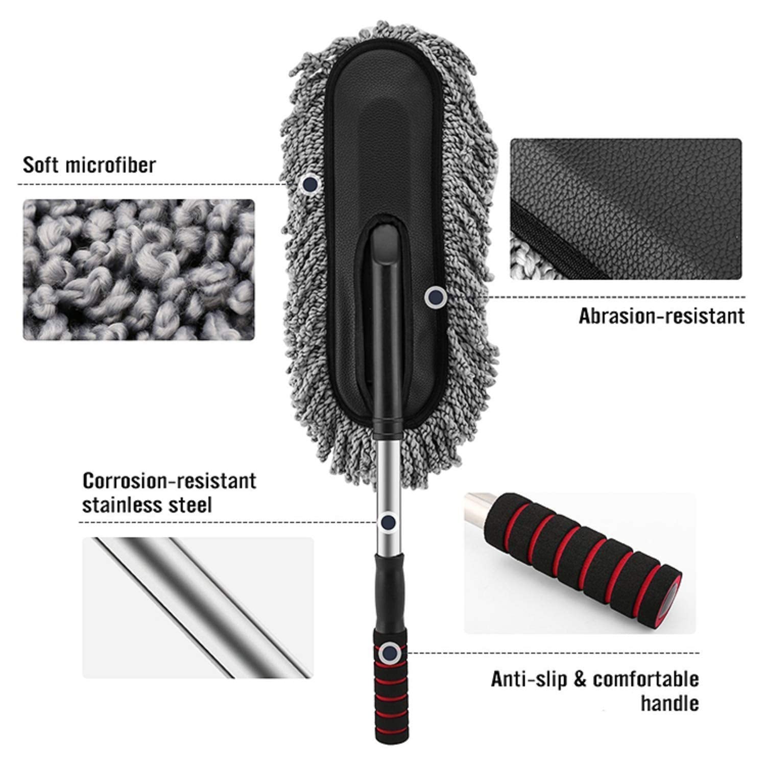 4749 Car Duster, Long Retractable/Soft/Non-Slip/Handle Multipurpose Microfiber Wash Brush Vehicle Interior and Exterior Cleaning Kit with for Car, Boats or Home 