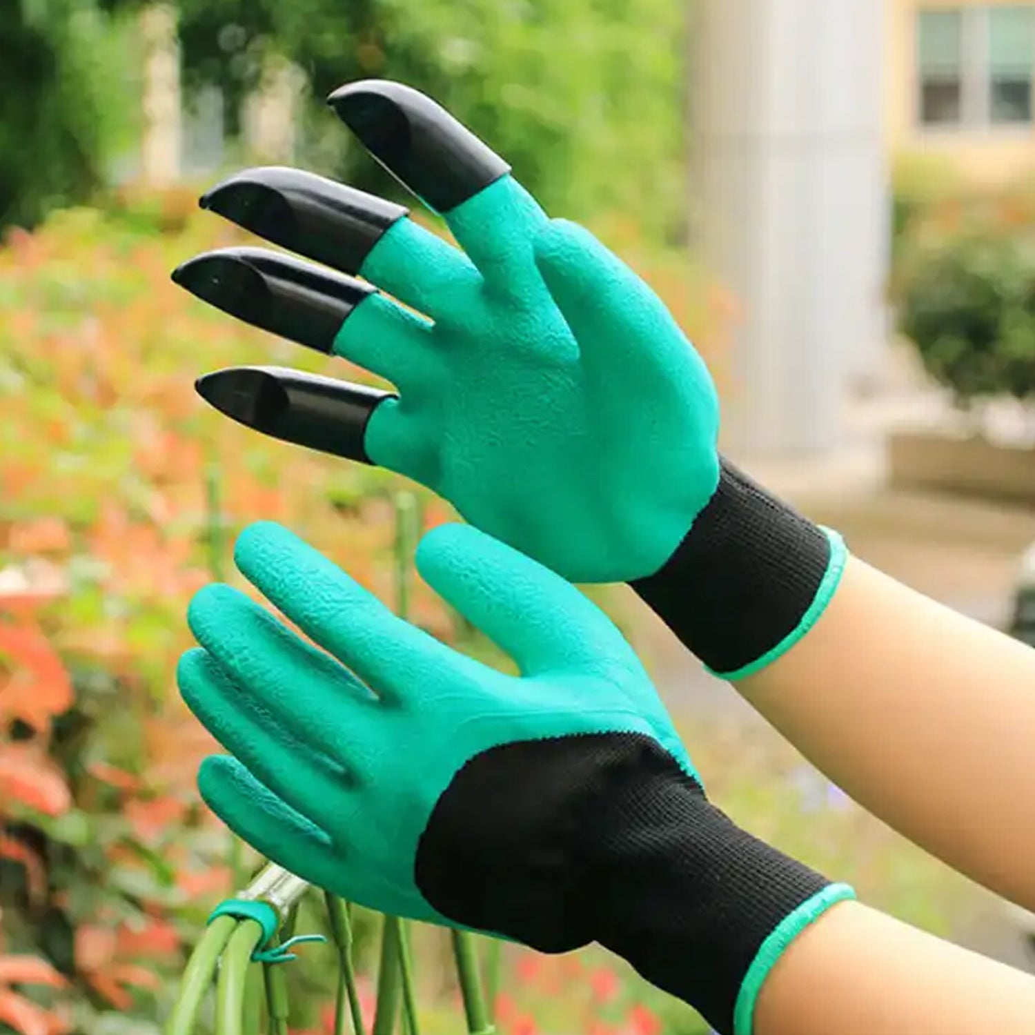 0719 Heavy Duty Garden Farming Gloves- ABC Plastic Washable With Hand Fingertips & ABS Claws For Digging & Planting, Gardening Tool for Home Pots Agriculture Industrial Farming work Men & Women (1 Pair / Mix Color)