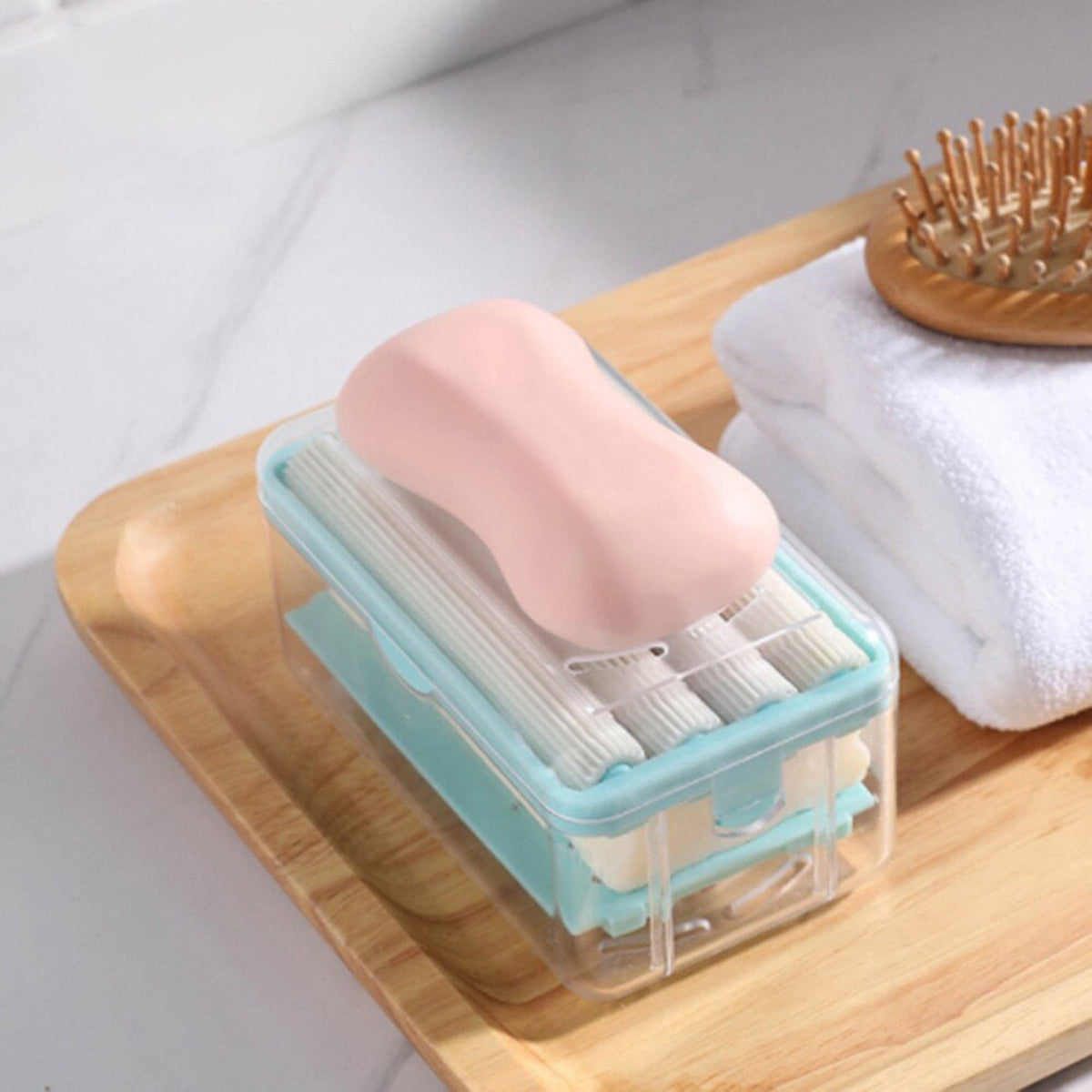 6296B 2-in-1 Portable Soap Roller Dish & Soap Dispenser with Roller and Drain Holes, Multifunctional Soap Holder Foaming Soap Bar Box for Home, Kitchen, Bathroom 