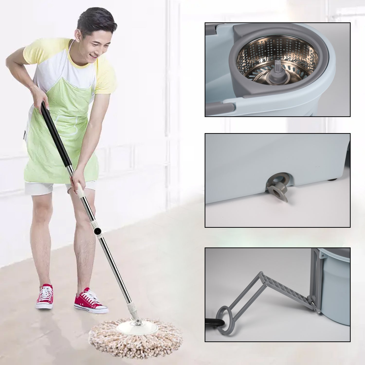 1184 Quick Spin Mop With Steel Spin, Bucket Floor Cleaning, Easy Wheels & Big Bucket, Floor Cleaning Mop with Bucket 