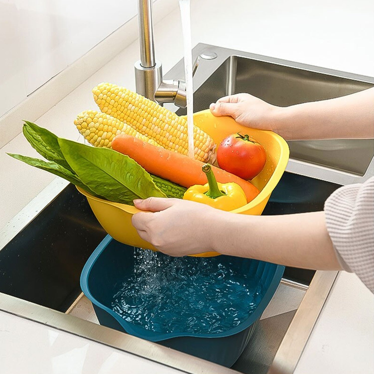 5228A  KITCHEN BOWL PLASTIC WASHING BOWL AND STRAINER DRAINER BASKET FOR HOME & KITCHEN USE 