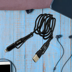 12648 3 IN 1 Fast Charging Cable with Type C & iPhone Support, Compatible with all devices, Data Transmission, Unbreakable Braided, Tangle Free