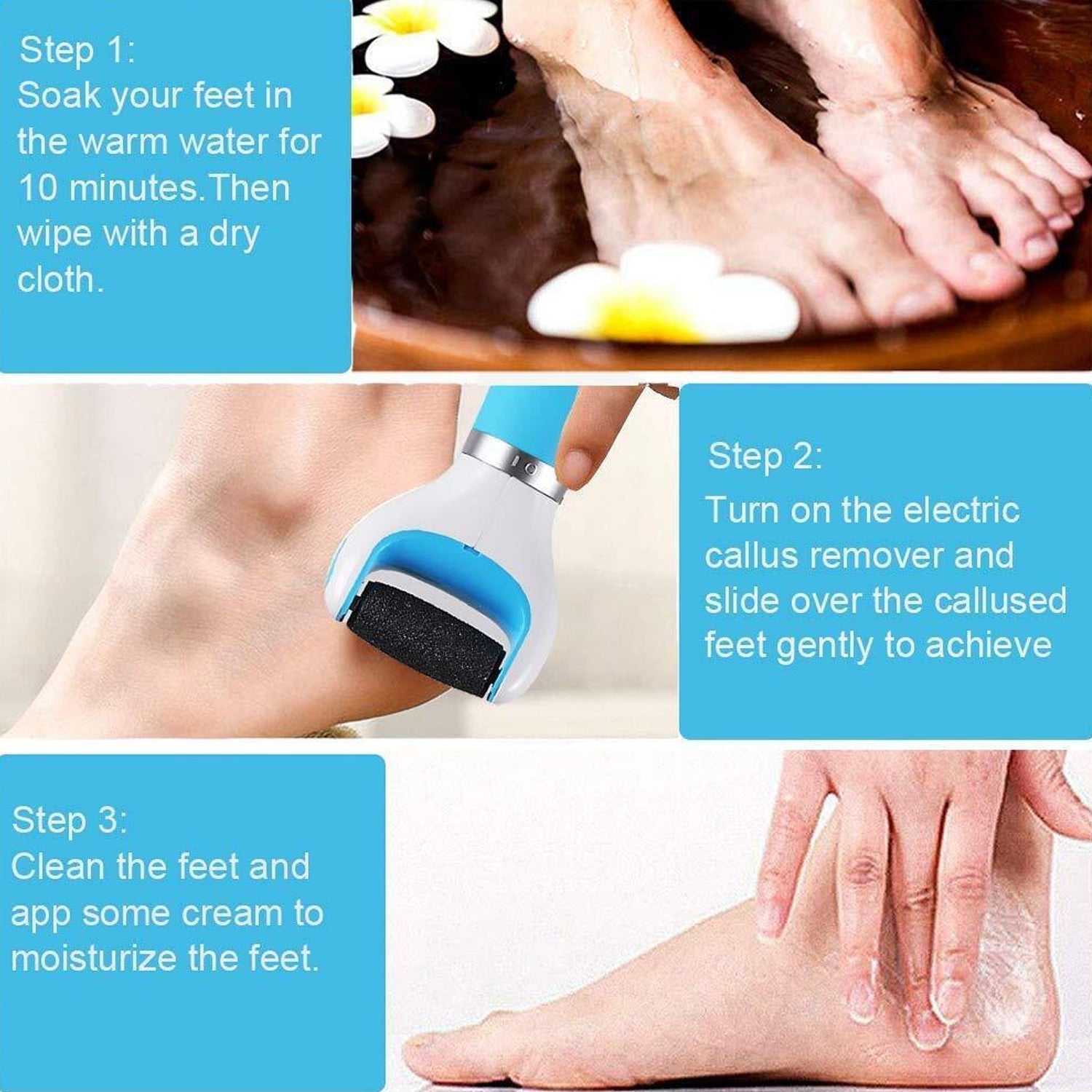 0229 Electronic Dry Foot File, Callous Remover for Feet, Electric Foot with Roller Hard and Dead Skin- Regular Coarse, Baby smooth feet in minutes. For in home padicure foot care, Battery Powered & USB (Battery not included)