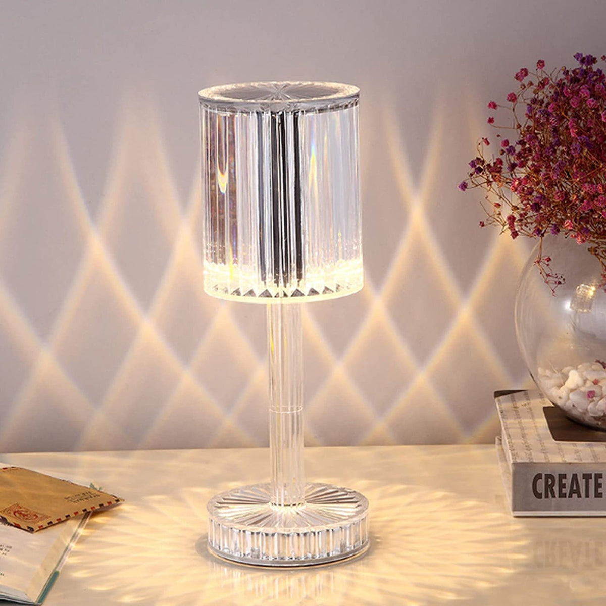 6605 Crystal Table Lamp , Touch Control Atmosphere Nightstand Lamp With USB Charging Line 