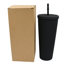 0304 Cup with Straw Reusable Matte Studded Tumbler with Leak Proof Lid Water Cup Travel Mug Coffee Ice Water Bottle Double Walled Insulated Tumbler BPA Free (1 Pc / Mix Color)