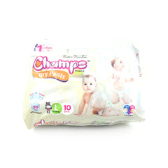 0974 Large Champs Dry Pants Style Diaper - Large (10 pcs) Best for Travel  Absorption, Champs Baby Diapers, Champs Soft and Dry Baby Diaper Pants (L,10 Pcs )