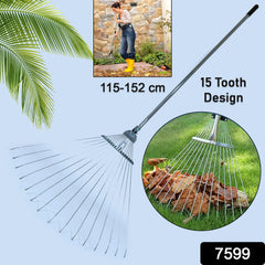 7599 115-152 CM Rake for Gardening, Stainless Steel Telescopic Garden Rake for Quick Clean Up of Lawn and Yard, Adjustable Rake Claws Spacing Garden Broom with Long Handle for Clean Leaves (MOQ :- 12 pc)