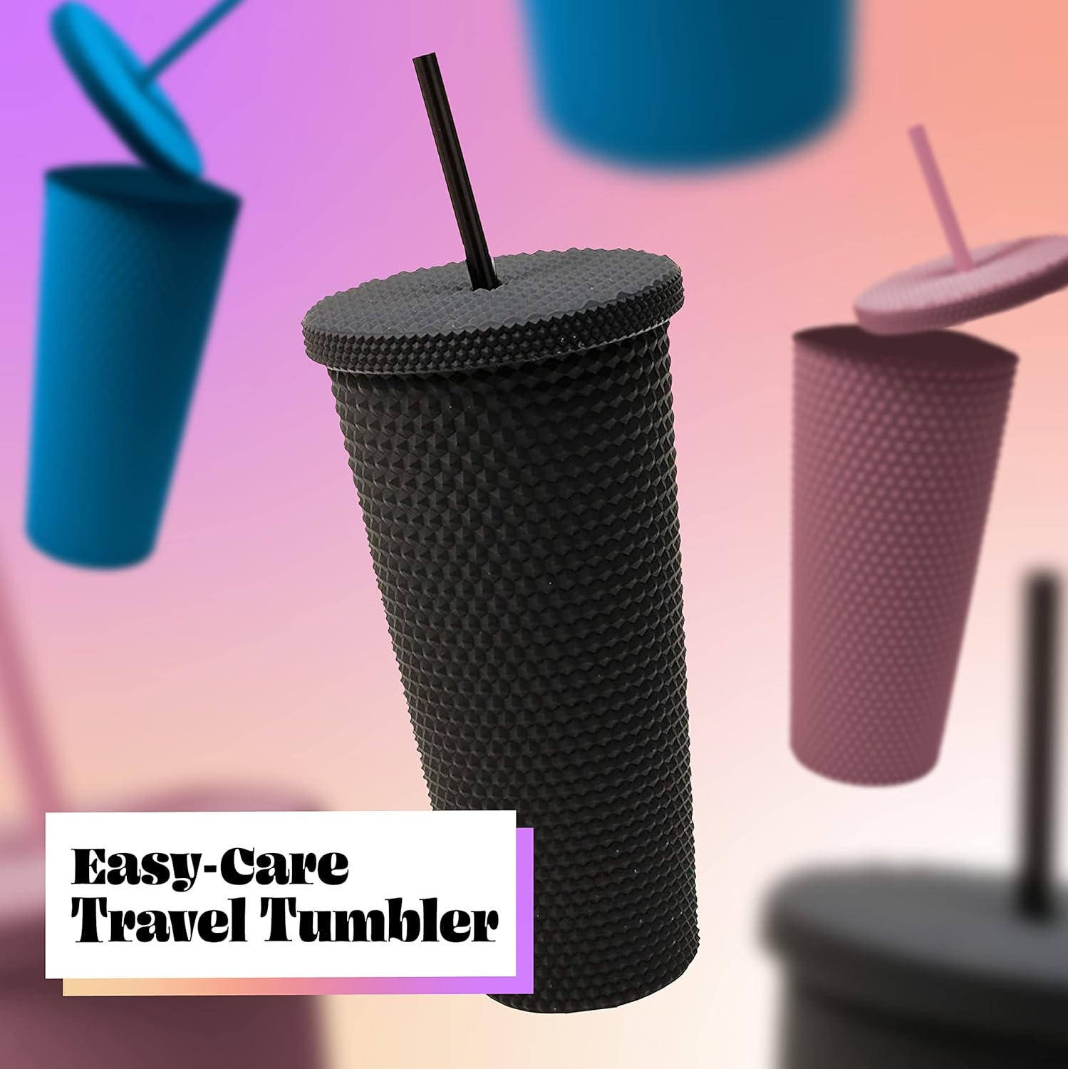 0304 Cup with Straw Reusable Matte Studded Tumbler with Leak Proof Lid Water Cup Travel Mug Coffee Ice Water Bottle Double Walled Insulated Tumbler BPA Free (1 Pc / Mix Color)