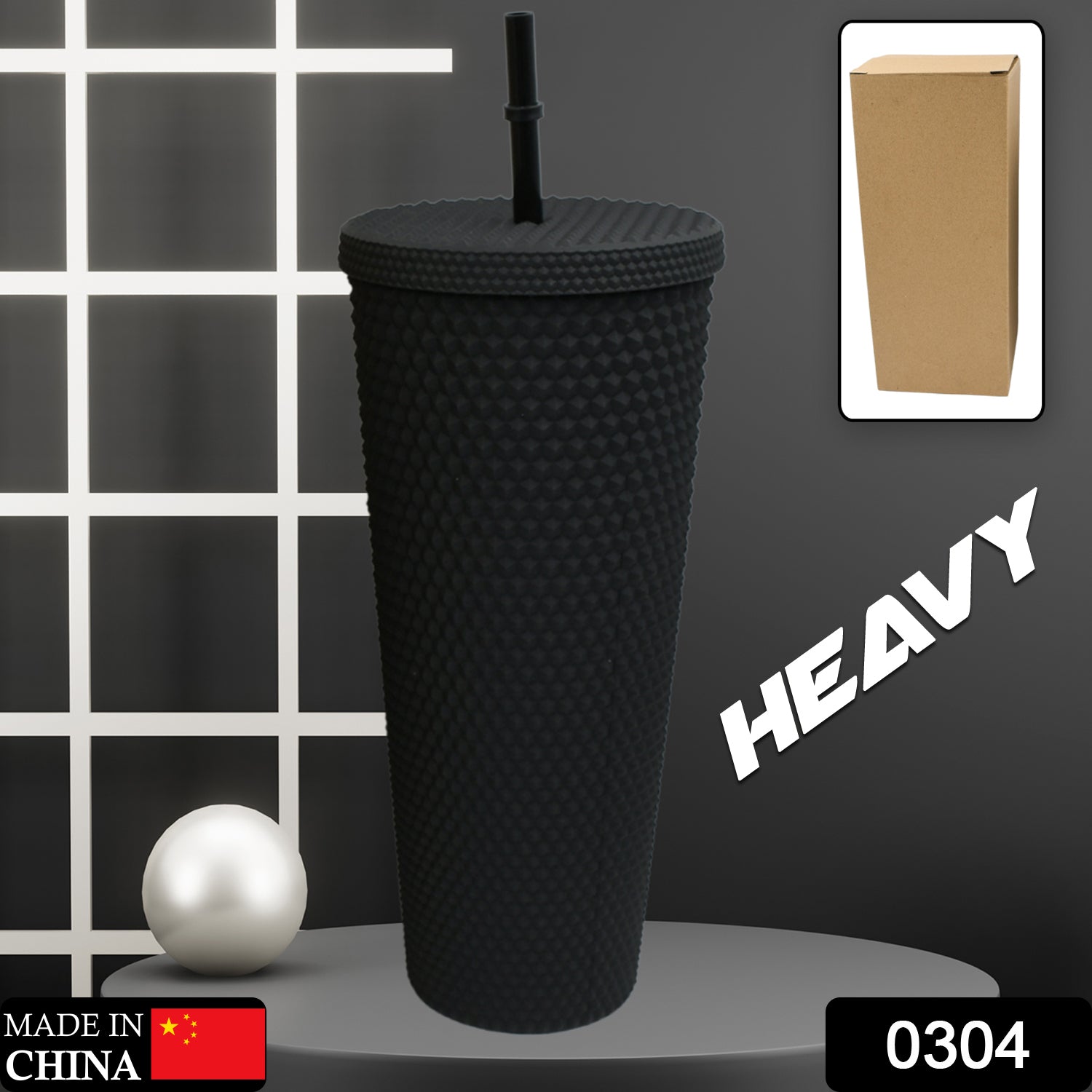 0304 Cup with Straw Reusable Matte Studded Tumbler with Leak Proof Lid Water Cup Travel Mug Coffee Ice Water Bottle Double Walled Insulated Tumbler BPA Free (1 Pc / Mix Color)