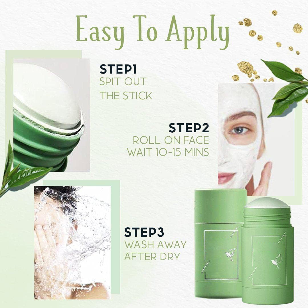 1205 Green Tea Purifying Clay Stick Mask Oil Control Anti-Acne Eggplant Solid Fine, Portable Cleansing Mask Mud Apply Mask, Green Facial Detox Mud Mask