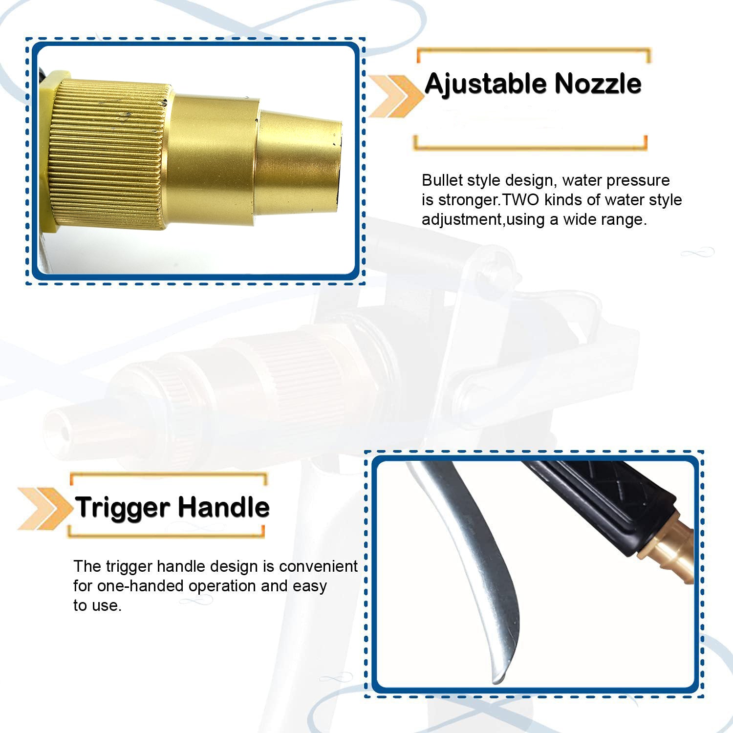 1608 Durable Gold Color Trigger Hose Nozzle Water Lever Spray