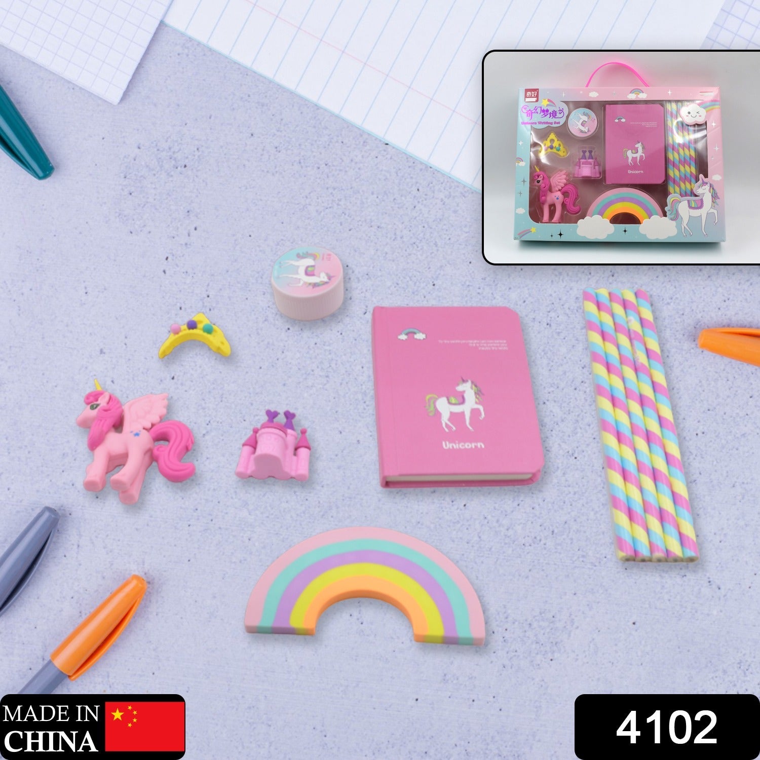 4102 Unicorn Stationery Writing Set - Unicorn Diary, Pencils, Sharpener, Unique Erasers for Girls Ages 4-11 Years Old Birthday Party Return Gift Set for Girls Kids (11 Pc Set)