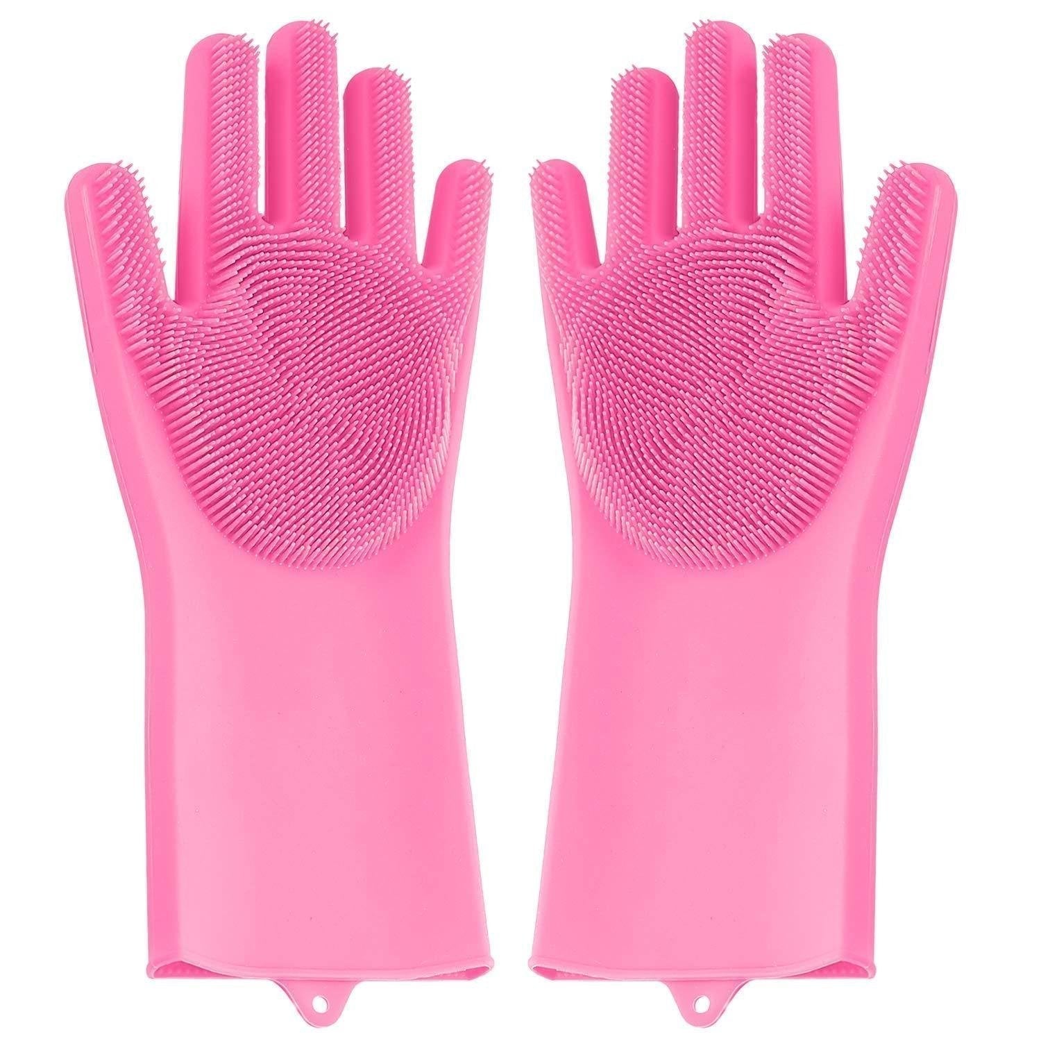 0714A Reusable Silicone Cleaning Brush Scrubber Gloves (Multicolor) 