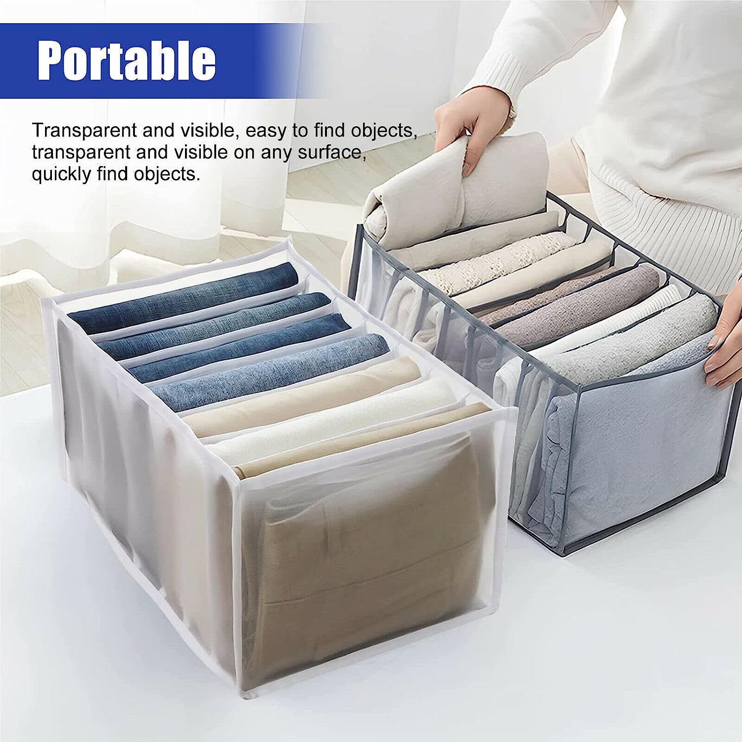 4069 Clothes Organizer +7 Grid, Drawer Wardrobe Clothes Organizer, Jeans Closet Cabinet Organizers, Portable Foldable Storage Containers 