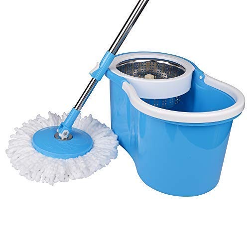 1530 Heavy Duty Microfiber Spin Mop with Plastic Bucket & Rotating Steel Pole Head 