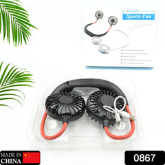 0867 Hand Free Personal Fan - Portable USB Battery Rechargeable With Battery Comaprtment Mini Fan - Headphone Design Wearable Neckband Fan Necklance Fan Cooler Fan for Home, Sport, Camping, Beach, Travel, Office (Battery Not Included)