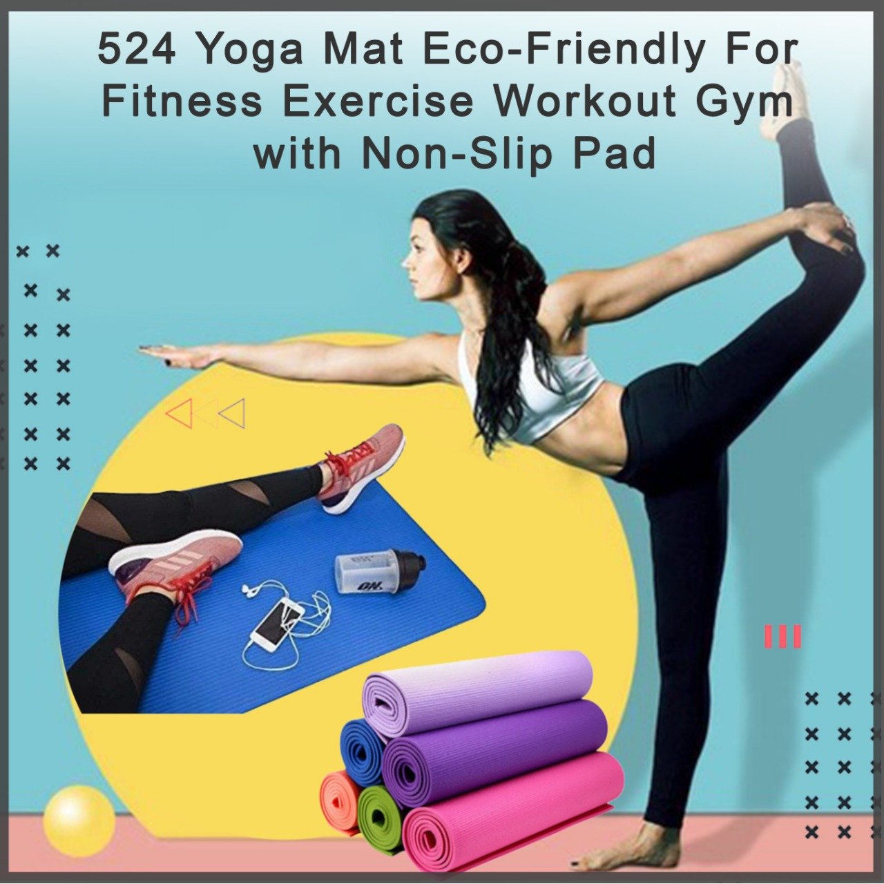 524_Yoga Mat Eco-Friendly For Fitness Exercise Workout Gym with Non-Slip Pad (180x60xcm) Color may very 